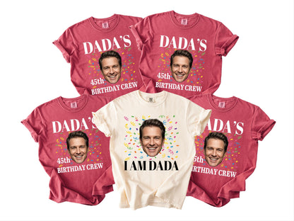 Custom Dad Photo 45th Birthday Crew Shirt, Personalized I Am Dada Party Tee with Portrait, Matching Father Celebration Outfit