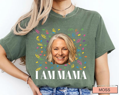 Custom Mom Photo 45th Birthday Crew Shirt, Personalized I Am Mama Party Tee with Portrait, Matching Mother Celebration Outfit