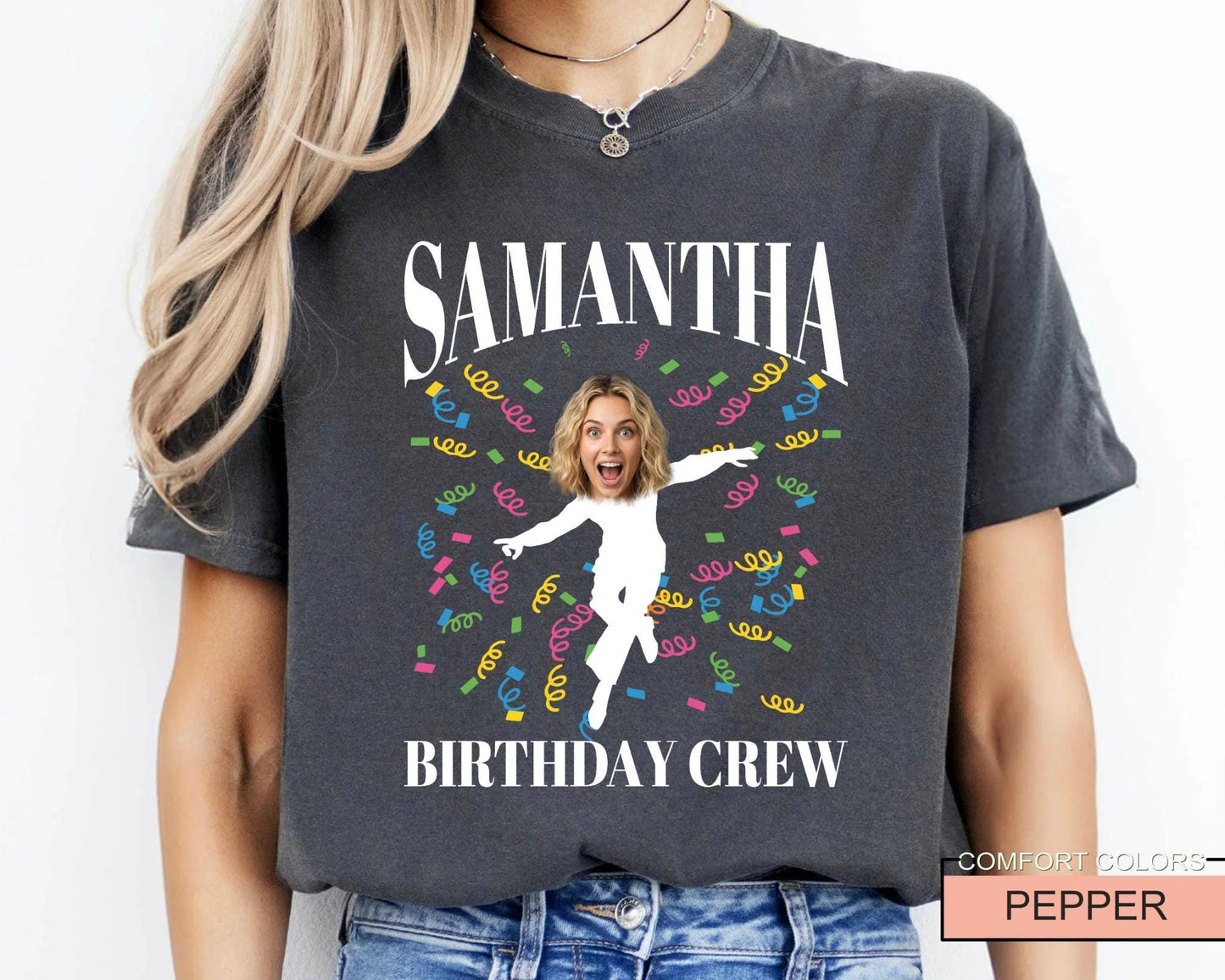 Funny Birthday Woman Face Photo Shirt, Matching Birthday Party Girl Group Tee