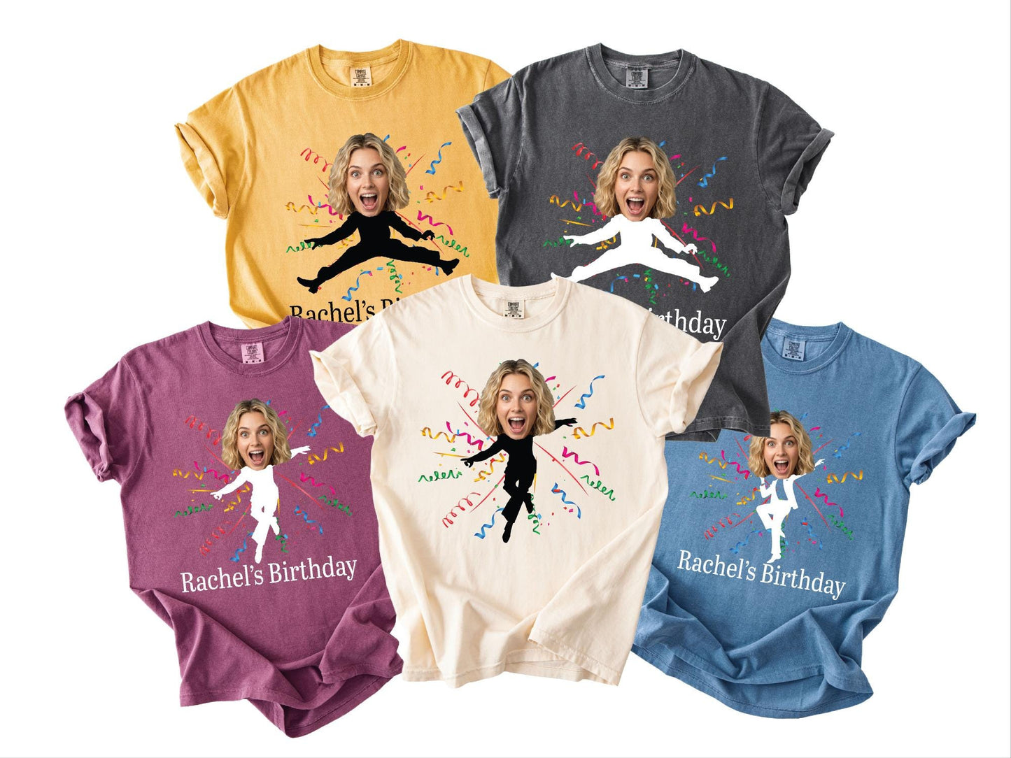 Personalized Dancing Face Party Shirt, Custom Birthday Crew Photo Tee, Mother Silhouette Top