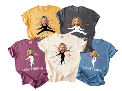 Personalized Dancing Face Party Shirt, Custom Birthday Crew Photo Tee, Mother Silhouette Top