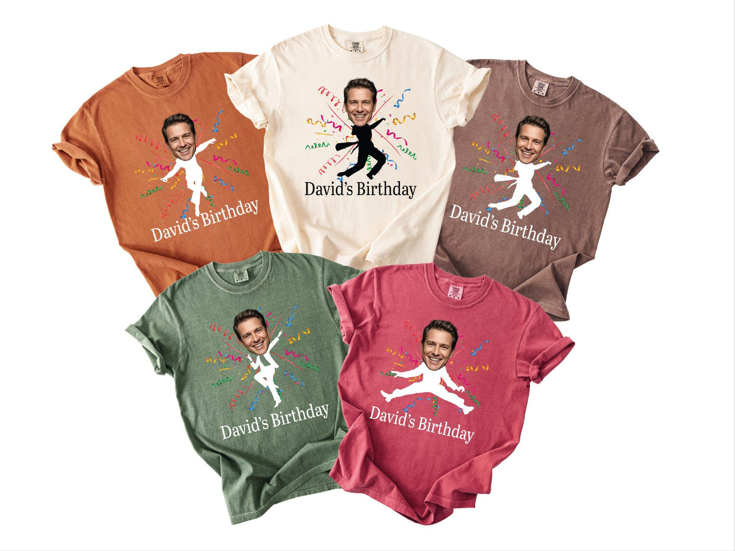 Custom Dancing Photo Birthday Shirt, Personalized Man Birthday Crew Tee with Portrait, Matching Father Silhouette Celebration Outfit