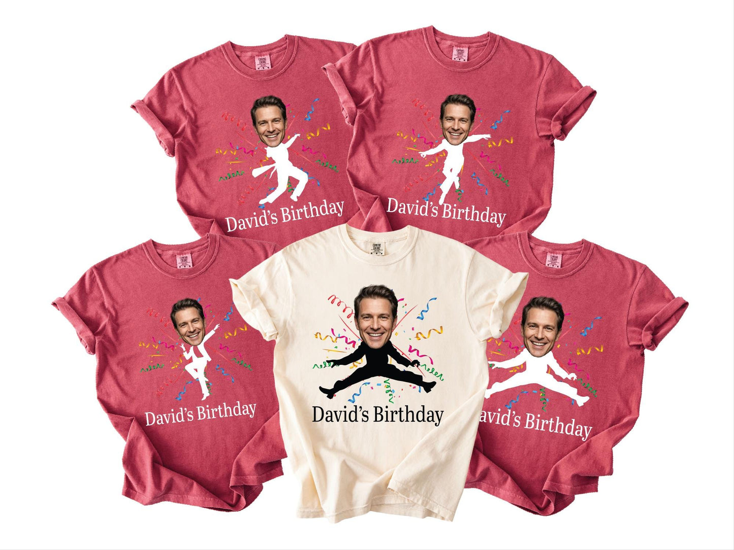 Custom Dancing Photo Birthday Shirt, Personalized Man Birthday Crew Tee with Portrait, Matching Father Silhouette Celebration Outfit