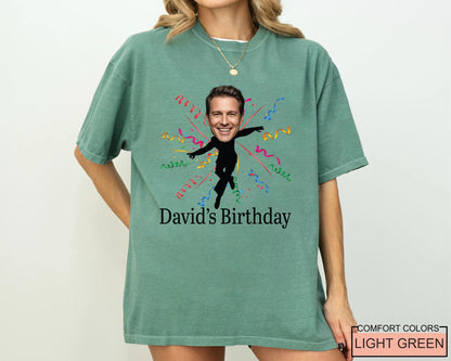 Custom Dancing Photo Birthday Shirt, Personalized Man Birthday Crew Tee with Portrait, Matching Father Silhouette Celebration Outfit