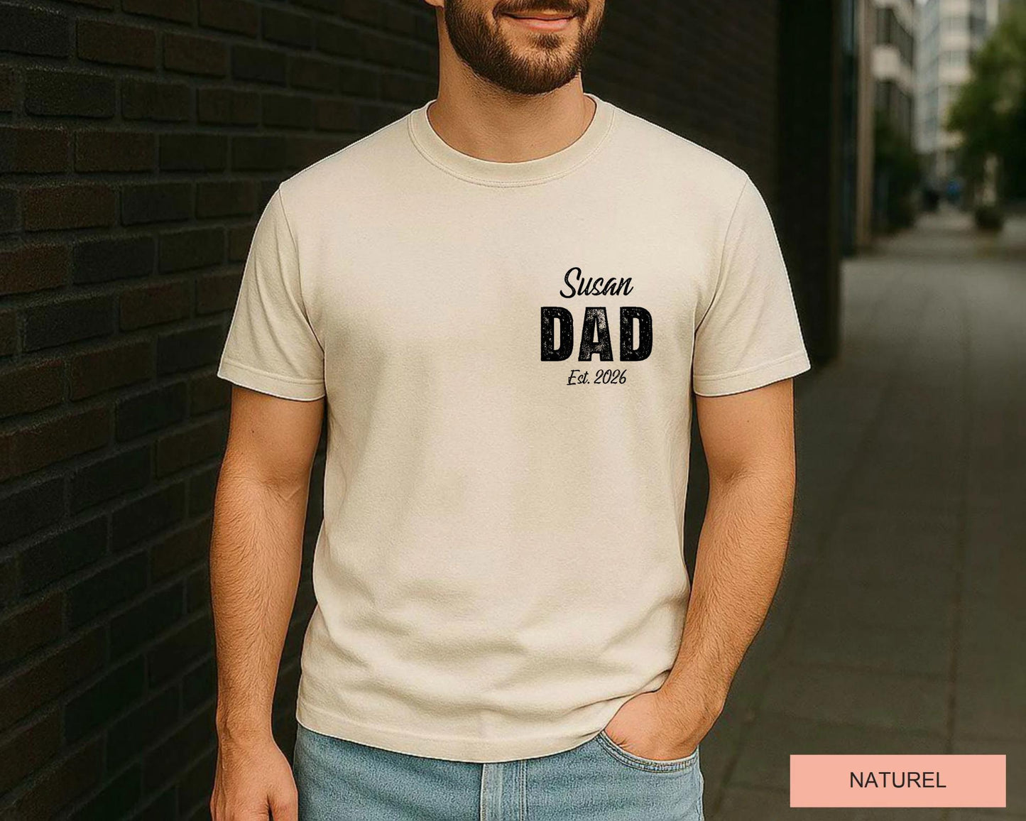 Personalized Dad Est Year Shirt, Custom Child Name New Father Tee, Pregnancy Reveal For Husband