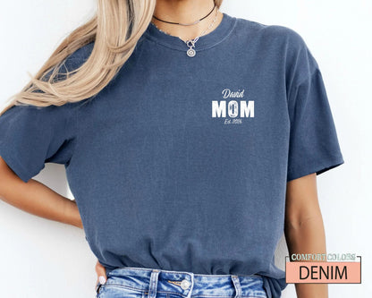 Personalized Mom Est Year Shirt for New Pregnant Mother, Custom Child Name New Mama Tee