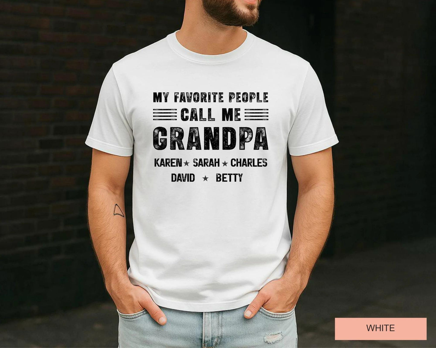 Personalized My Favorite People Call Me Grandpa Shirt, Custom Grandkids Names Tee for Grandfather Fathers Day