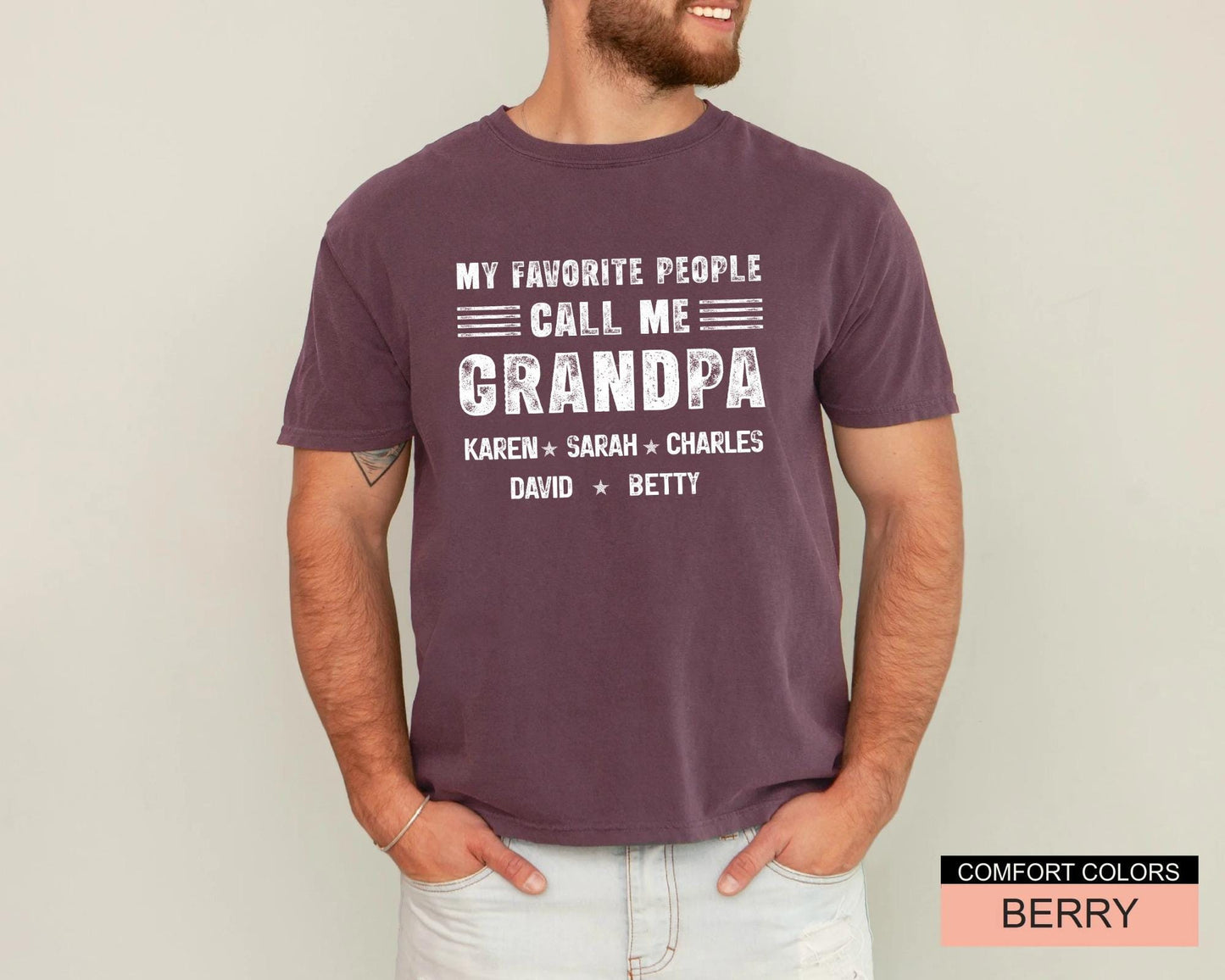 Personalized My Favorite People Call Me Grandpa Shirt, Custom Grandkids Names Tee for Grandfather Fathers Day