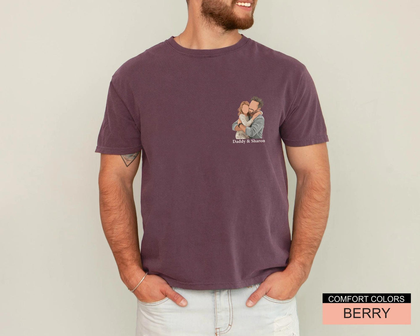 Custom Faceless Daddy and Kid Portrait Shirt, Personalized Father Daughter Photo Illustration Tee