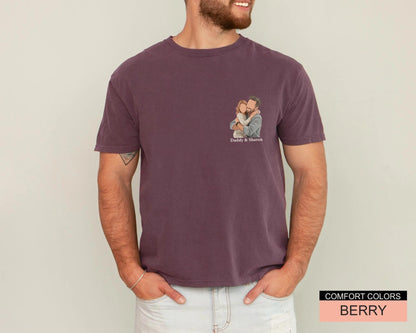Custom Faceless Daddy and Kid Portrait Shirt, Personalized Father Daughter Photo Illustration Tee