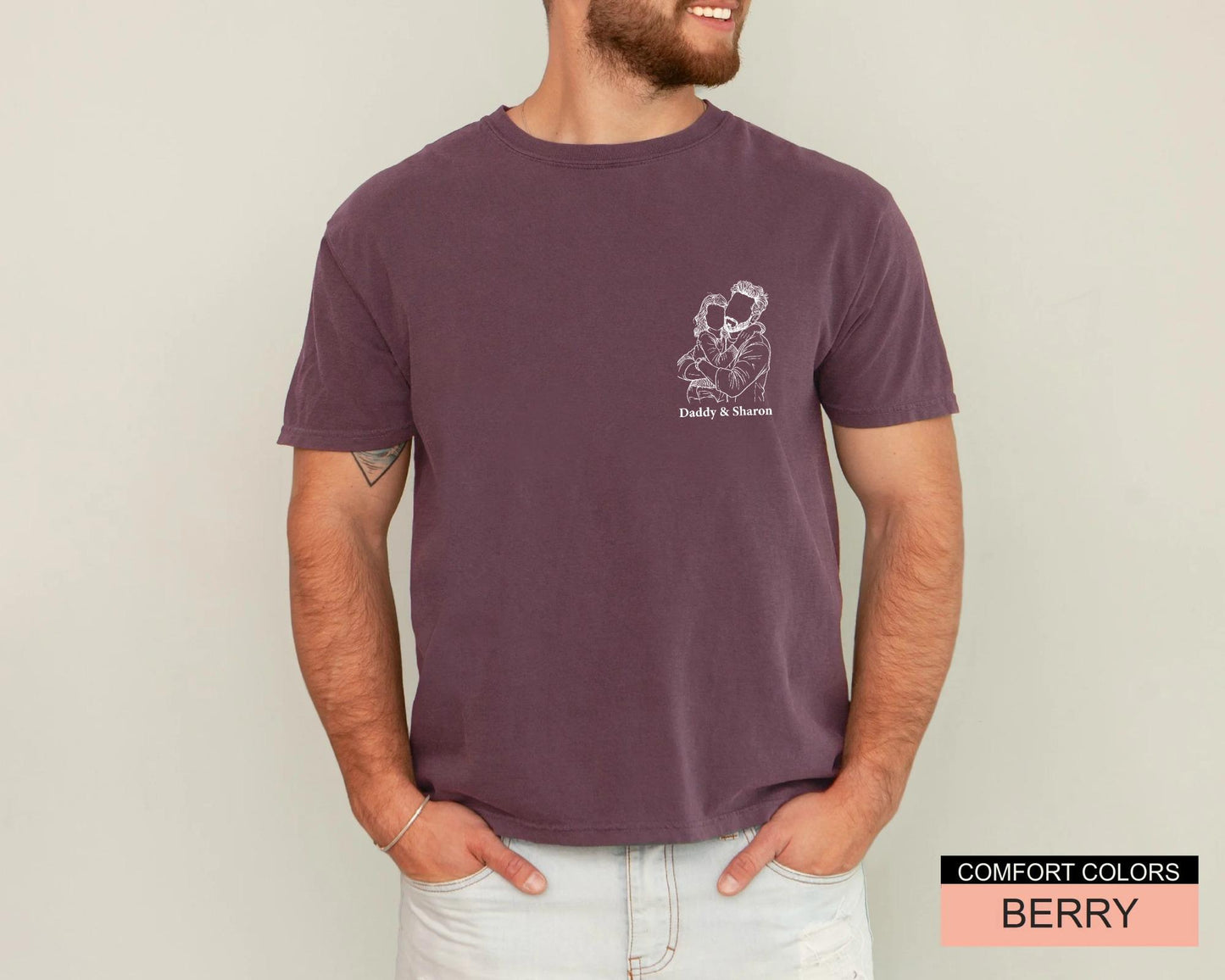 Custom Drawing Portrait Shirt, Personalized Father Daughter Outline Tee