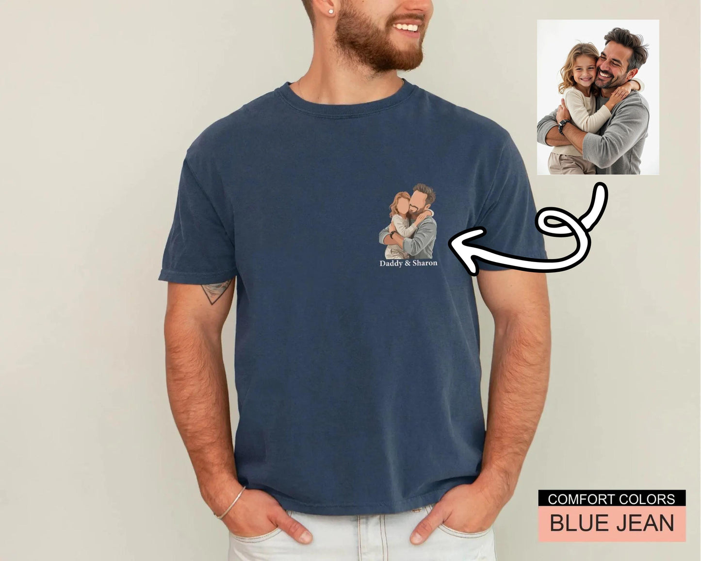 Custom Faceless Daddy and Kid Portrait Shirt, Personalized Father Daughter Photo Illustration Tee