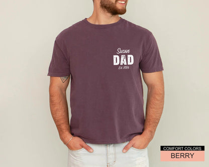 Personalized Dad Est Year Shirt, Custom Child Name New Father Tee, Pregnancy Reveal For Husband