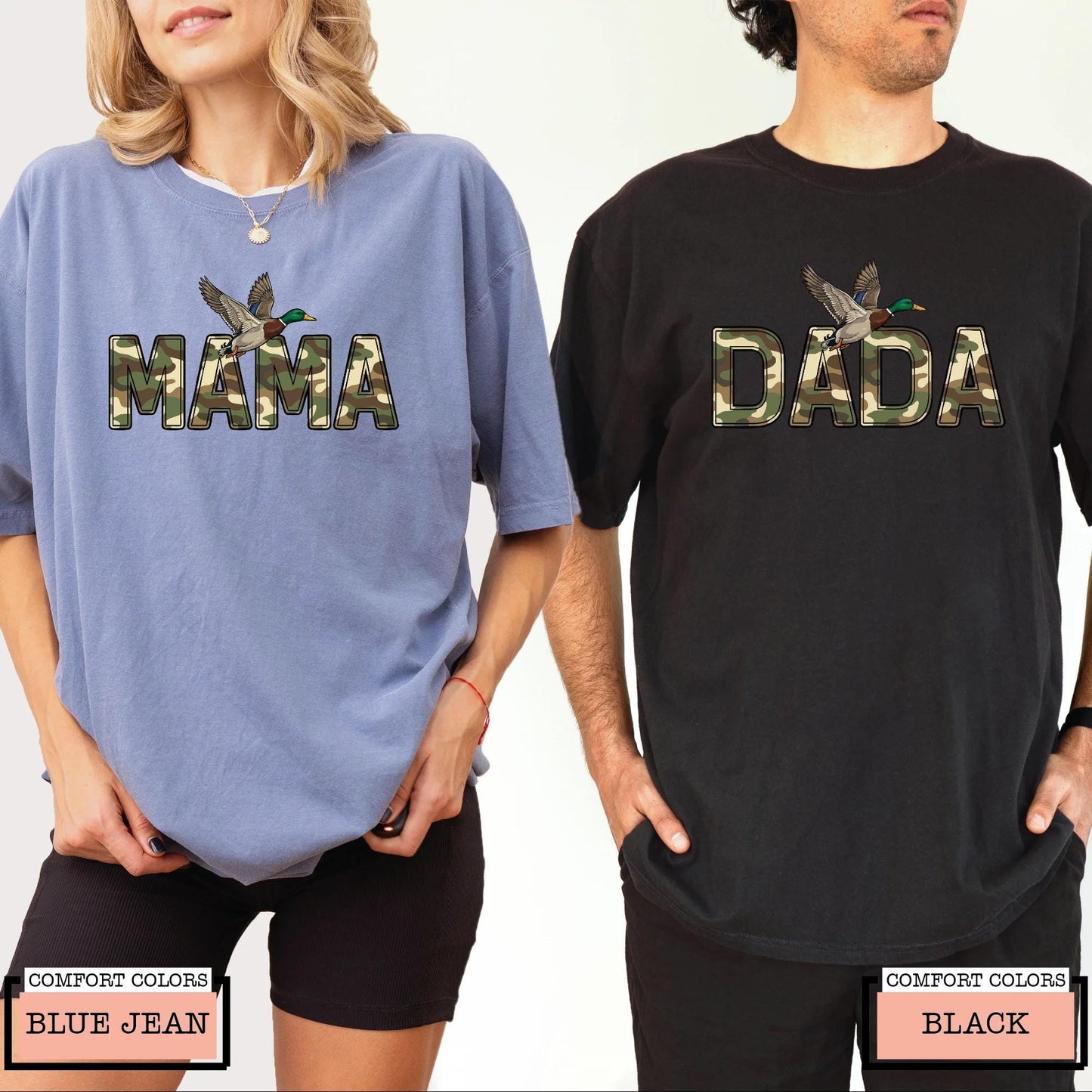 Camo Duck Hunting Mama & Dada Matching Couples T-Shirt
