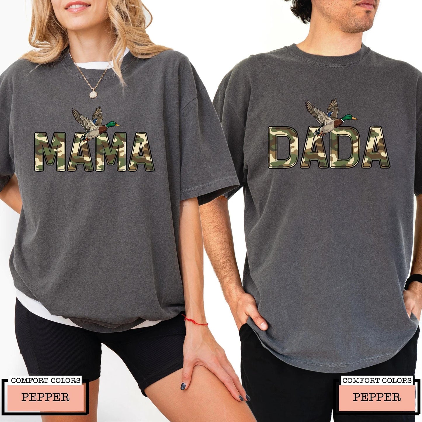 Camo Duck Hunting Mama & Dada Matching Couples T-Shirt