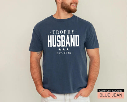 Trophy Husband Est Year Shirt, Retro Anniversary Tee for Him, Funny Newlywed Groom Top