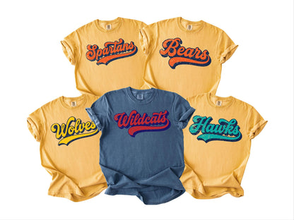 Custom School Mascot Shirt, Retro Script Sports Team Tee, Game Day Tailgate Top