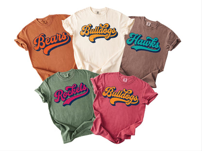 Custom School Mascot Shirt, Retro Script Sports Team Tee, Game Day Tailgate Top