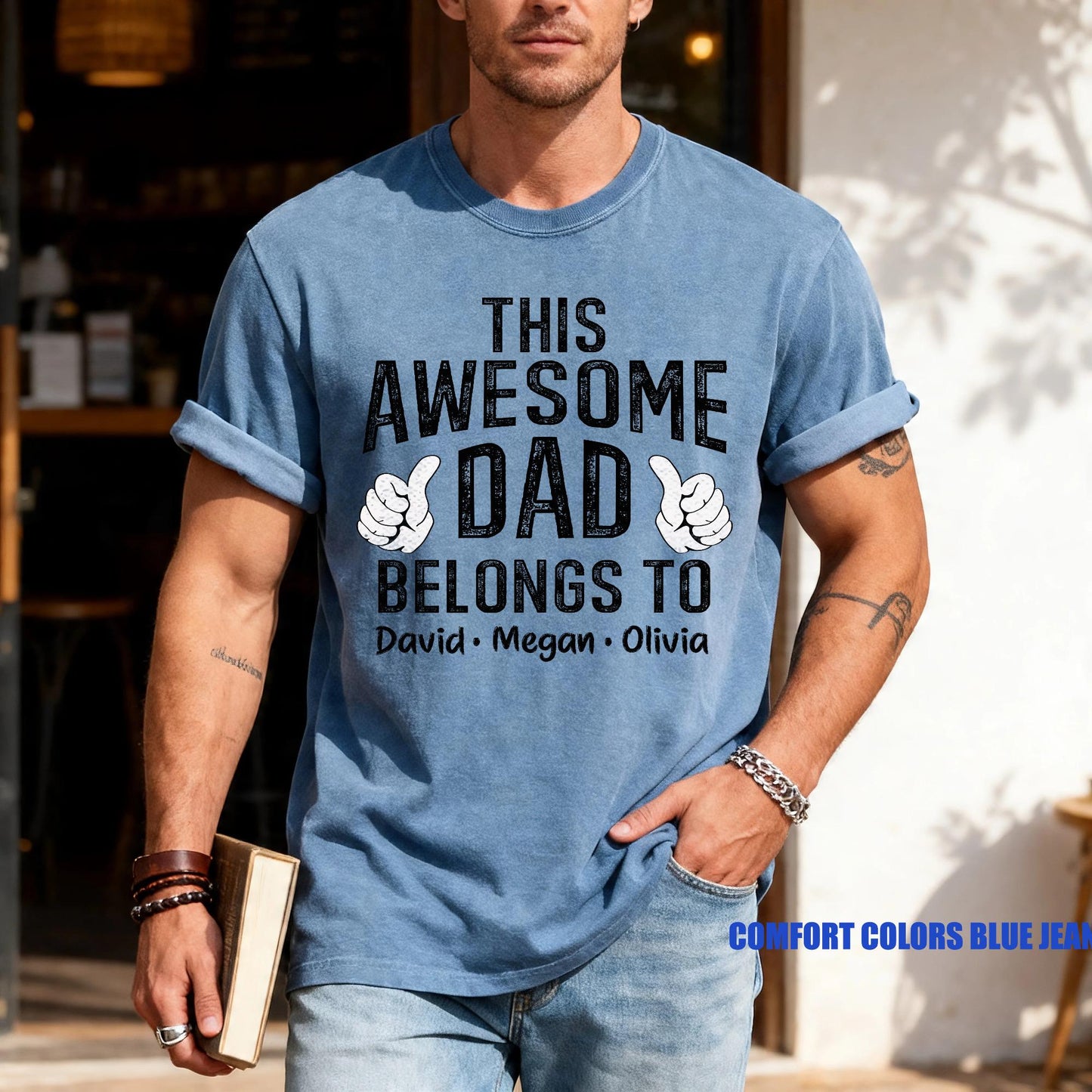 Custom Dad Shirt with Kids Names Gift for Him Fathers Day Gift from Wife Awesome Dad Shirt Husband Gift for Fathers Day