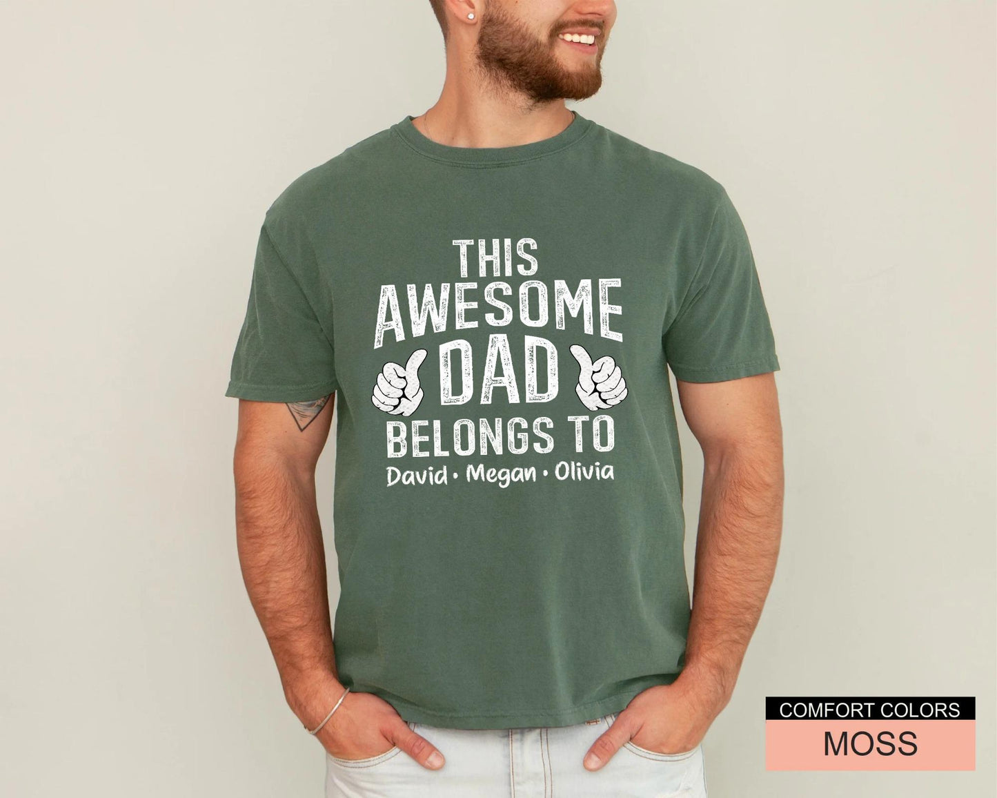 Custom Dad Shirt with Kids Names Gift for Him Fathers Day Gift from Wife Awesome Dad Shirt Husband Gift for Fathers Day
