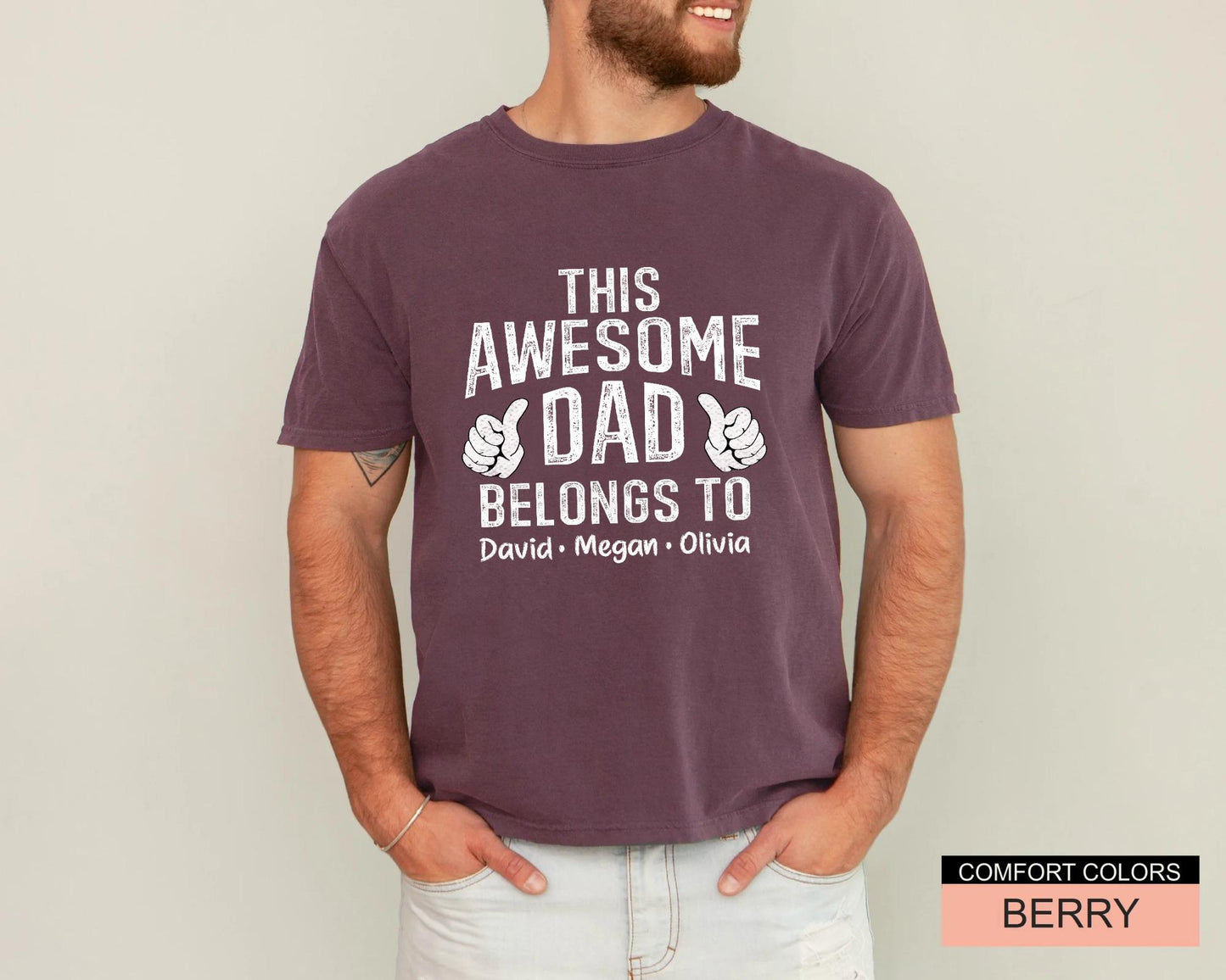 Custom Dad Shirt with Kids Names Gift for Him Fathers Day Gift from Wife Awesome Dad Shirt Husband Gift for Fathers Day