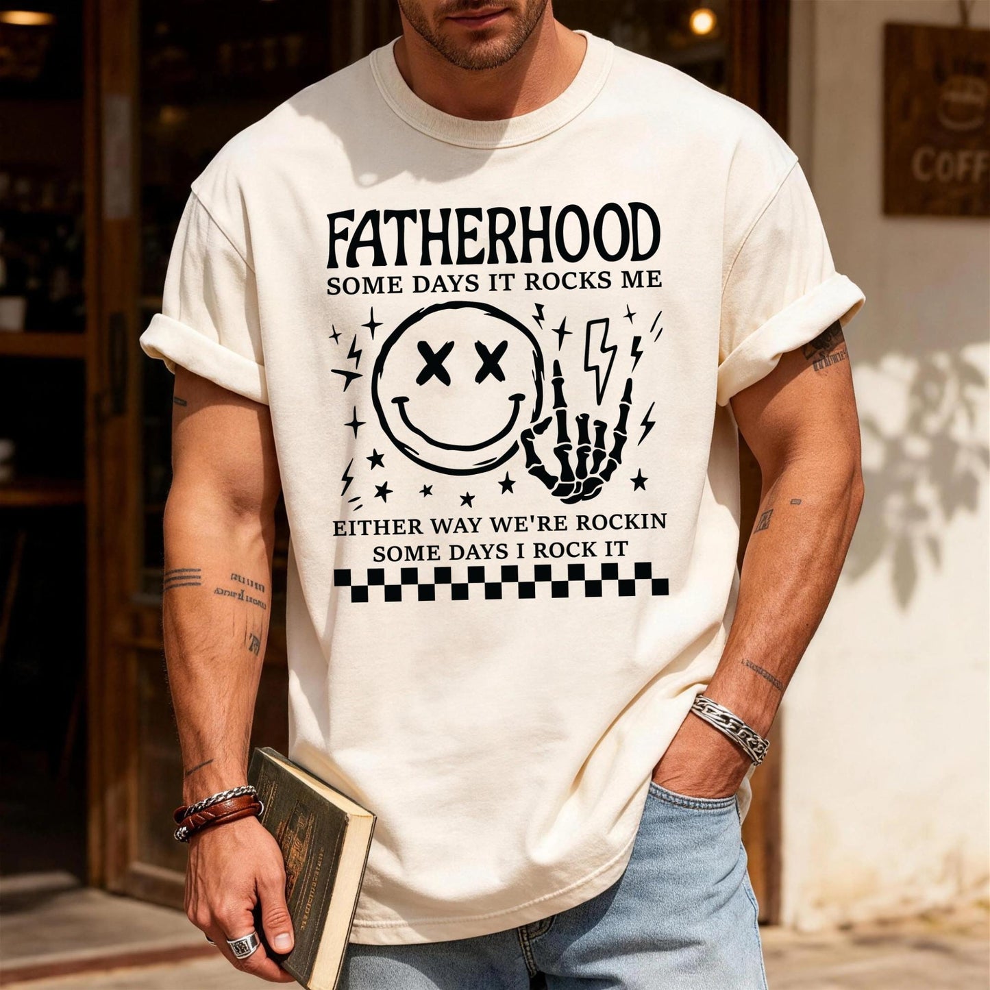 Funny Punk Rock Dad T-Shirt, Skeleton Hand, Father's Day Gift