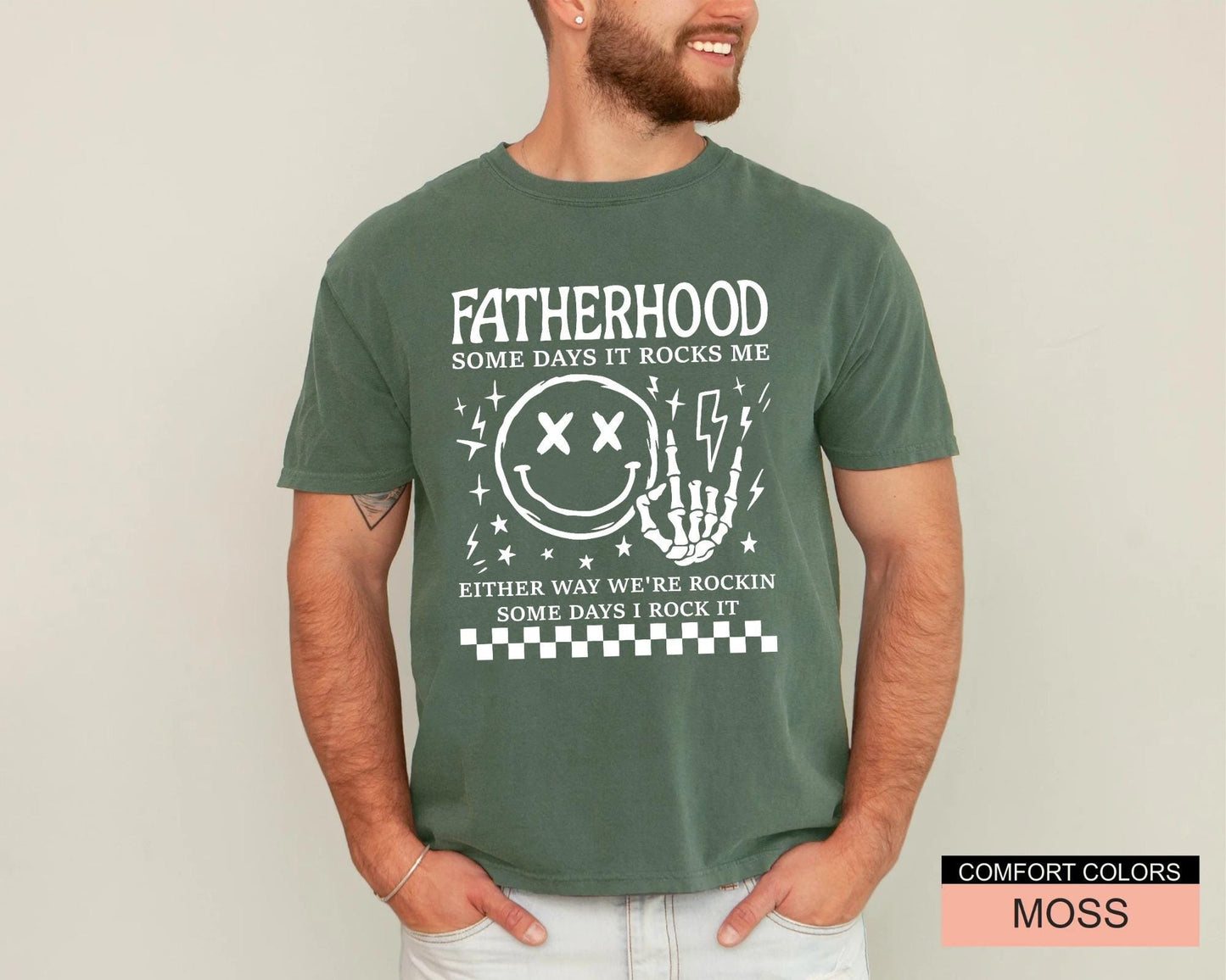 Funny Punk Rock Dad T-Shirt, Skeleton Hand, Father's Day Gift