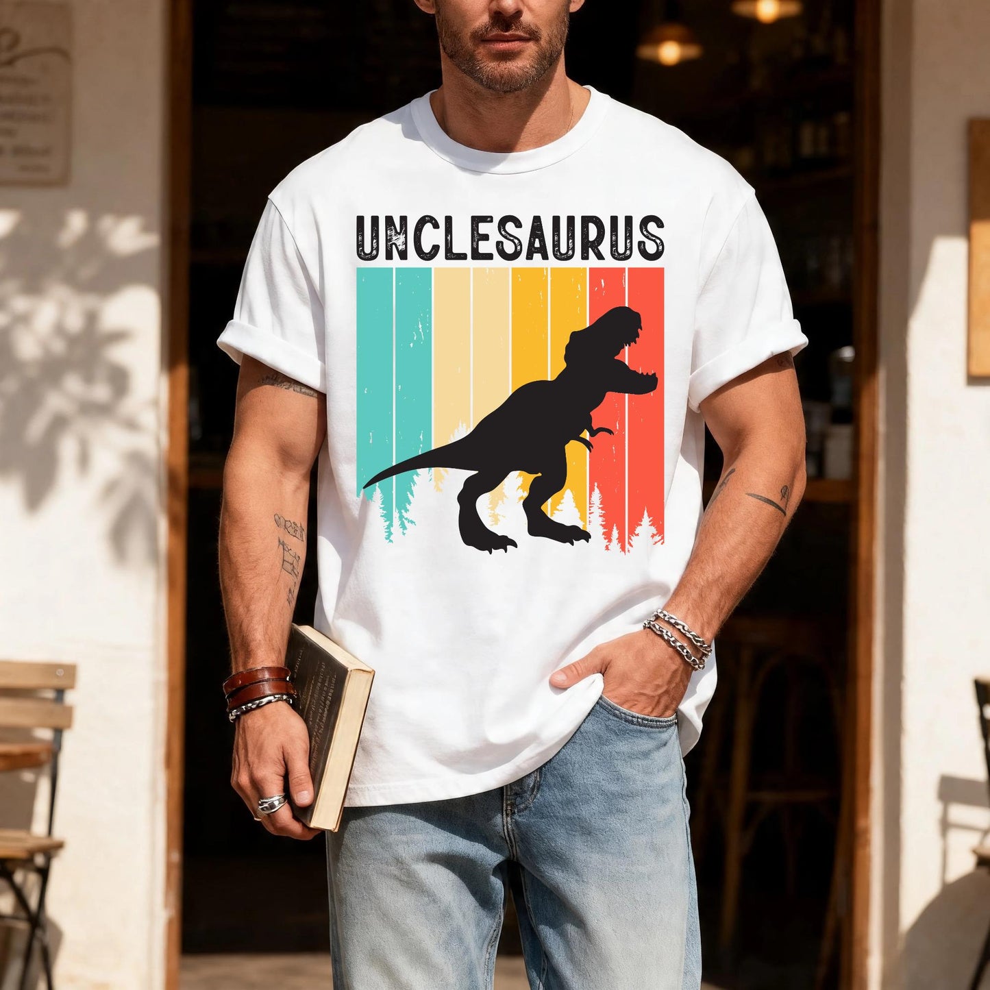 Unclesaurus Dinosaur Shirt for Uncle, Funny Retro T-Rex Uncle Gift, Cool Uncle Shirt for Birthday, Father's Day Baby Announcement Uncle Gift