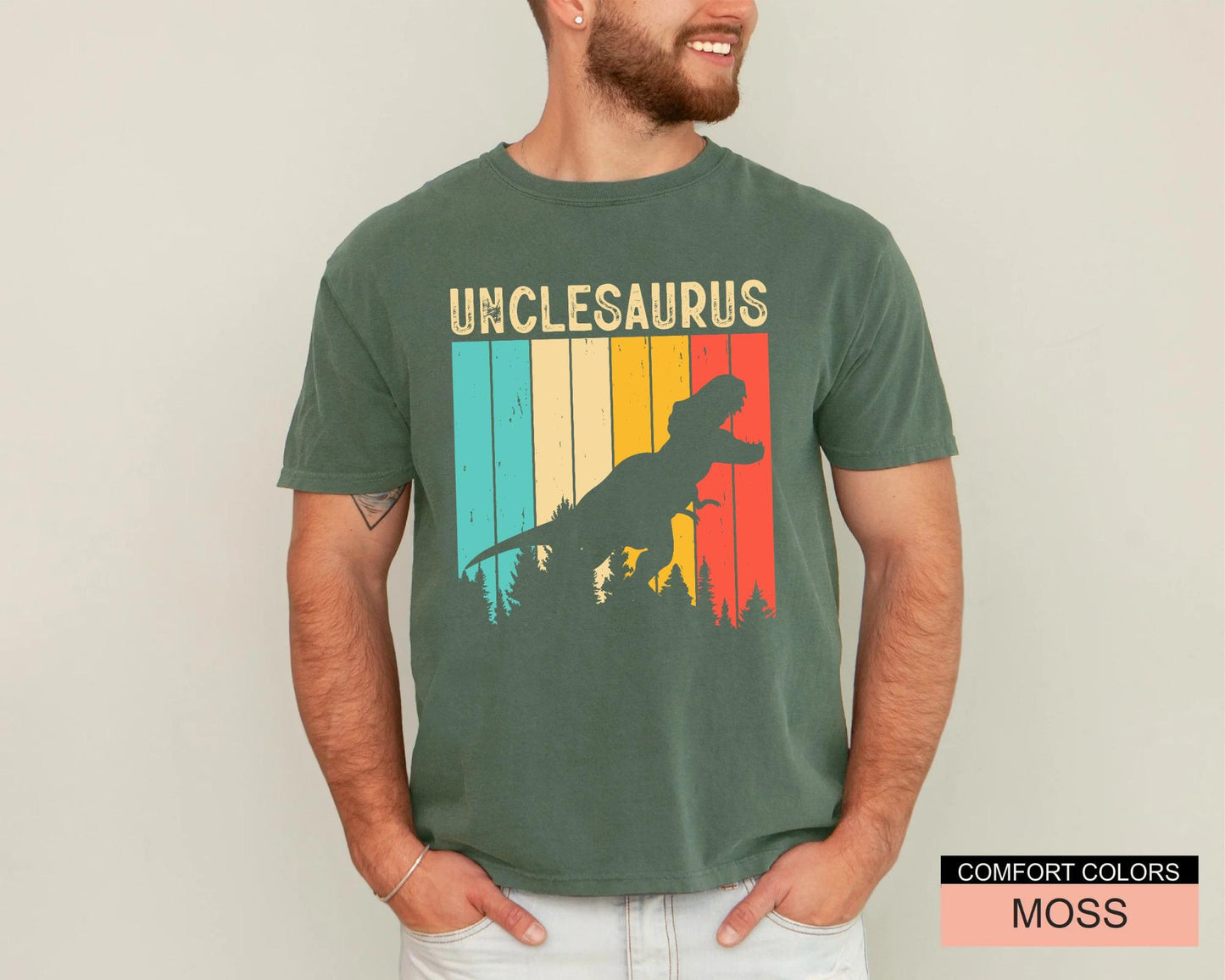Unclesaurus Dinosaur Shirt for Uncle, Funny Retro T-Rex Uncle Gift, Cool Uncle Shirt for Birthday, Father's Day Baby Announcement Uncle Gift