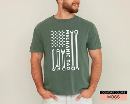 Mechanic Dad American Flag Wrench Tools Gift for Father’s Day, Car Repair Shirt for Dad, Garage Lover Auto Mechanic T-Shirt, Dad's Birthday
