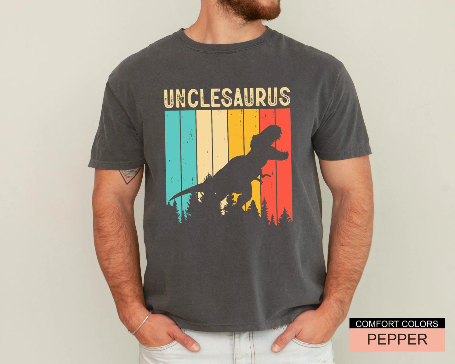 Unclesaurus Dinosaur Shirt for Uncle, Funny Retro T-Rex Uncle Gift, Cool Uncle Shirt for Birthday, Father's Day Baby Announcement Uncle Gift