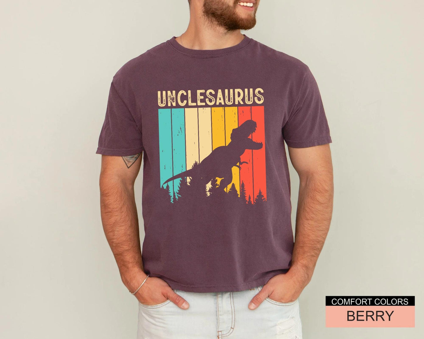 Unclesaurus Dinosaur Shirt for Uncle, Funny Retro T-Rex Uncle Gift, Cool Uncle Shirt for Birthday, Father's Day Baby Announcement Uncle Gift
