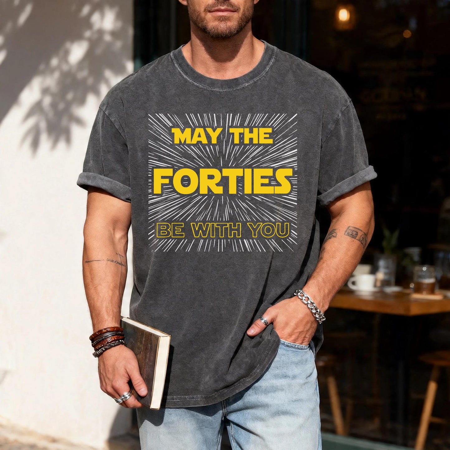 May The Forties Be With You Shirt, Funny Father 40th Birthday Tee, Retro Sci-Fi Inspired Bday Top 40 Year Old