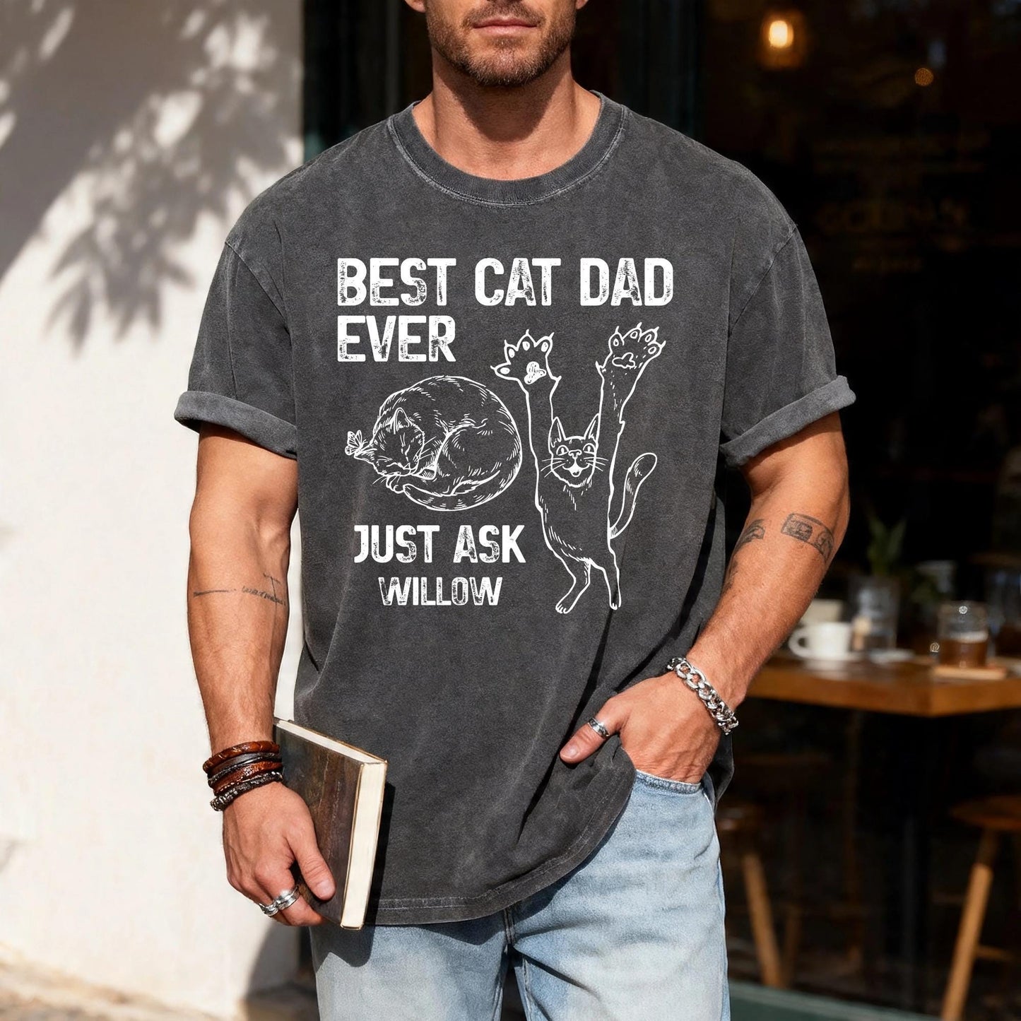 Custom Best Cat Dad Ever Shirt, Personalized Cat Name Tee for Fathers Day
