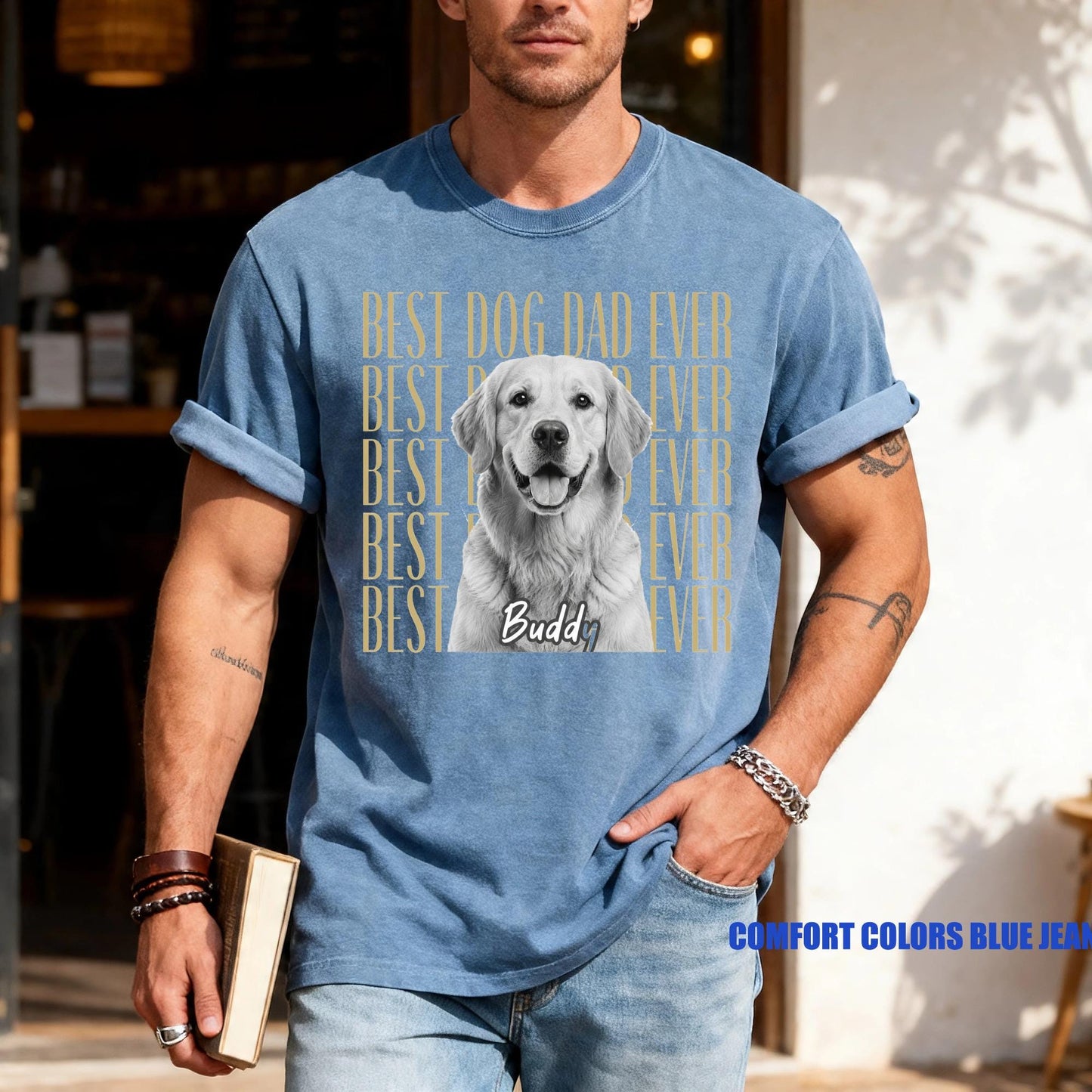Personalized Dog Photo Dad Shirt, Custom Pet Picture Tee, Husband Present from Wife
