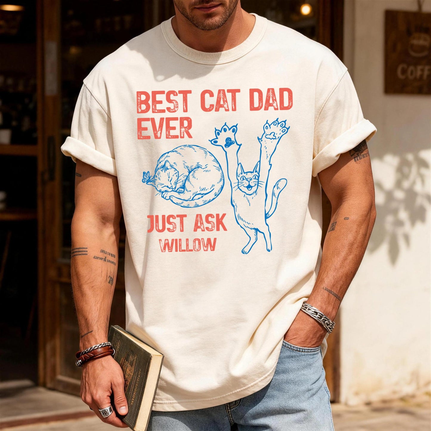 Custom Best Cat Dad Ever Shirt, Personalized Cat Name Tee for Fathers Day