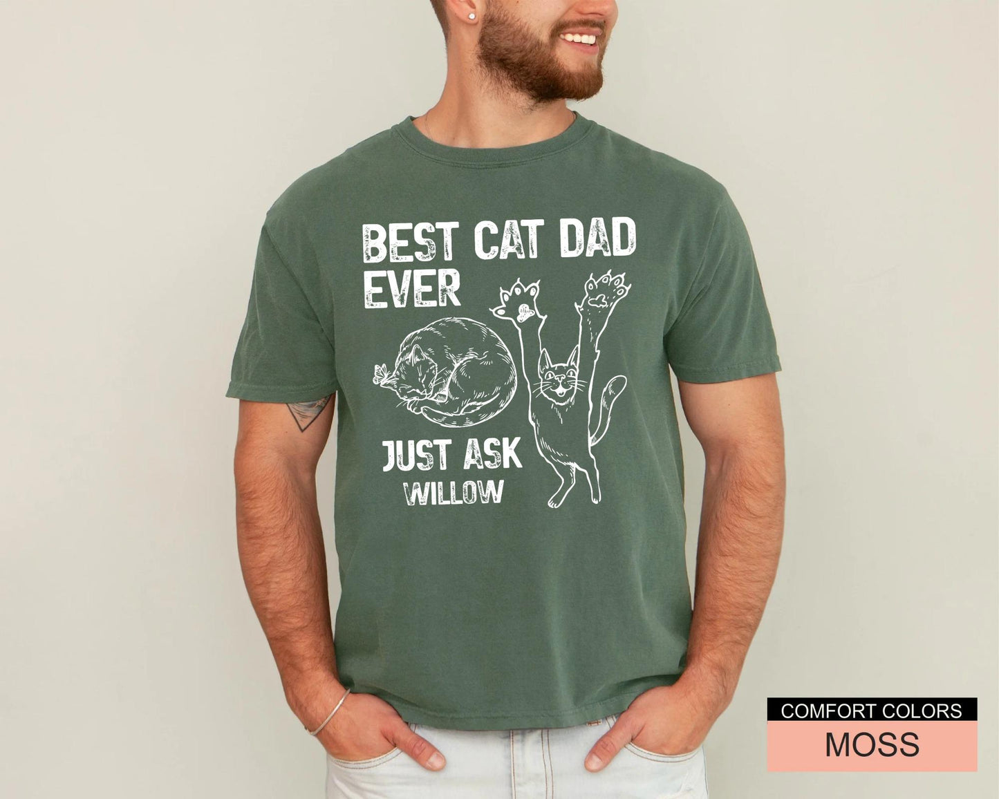 Custom Best Cat Dad Ever Shirt, Personalized Cat Name Tee for Fathers Day