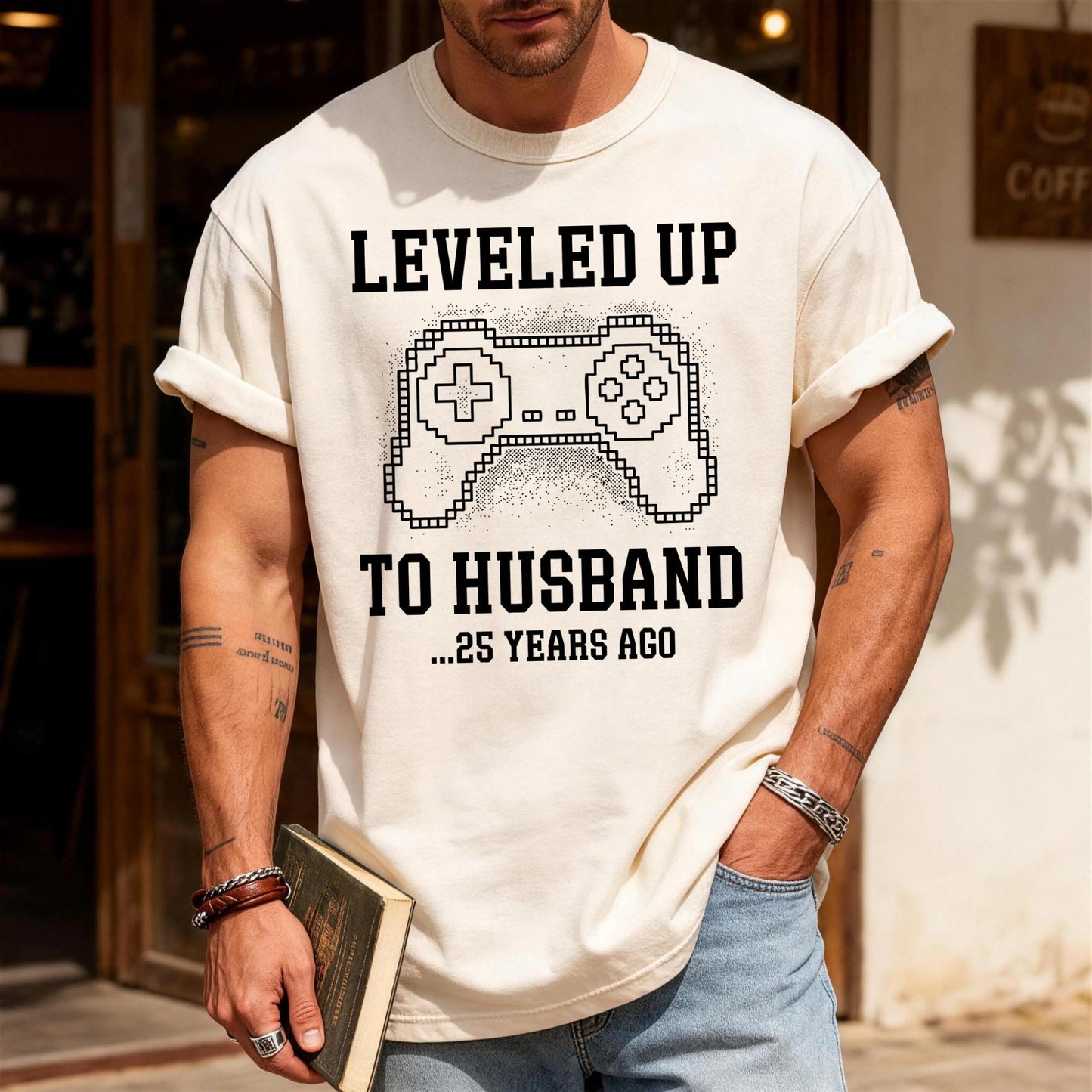 Custom Leveled Up To Husband Shirt, Personalized Anniversary Gift for Him, Funny Gamer Wedding Controller Tee, Customized Marriage Milestone