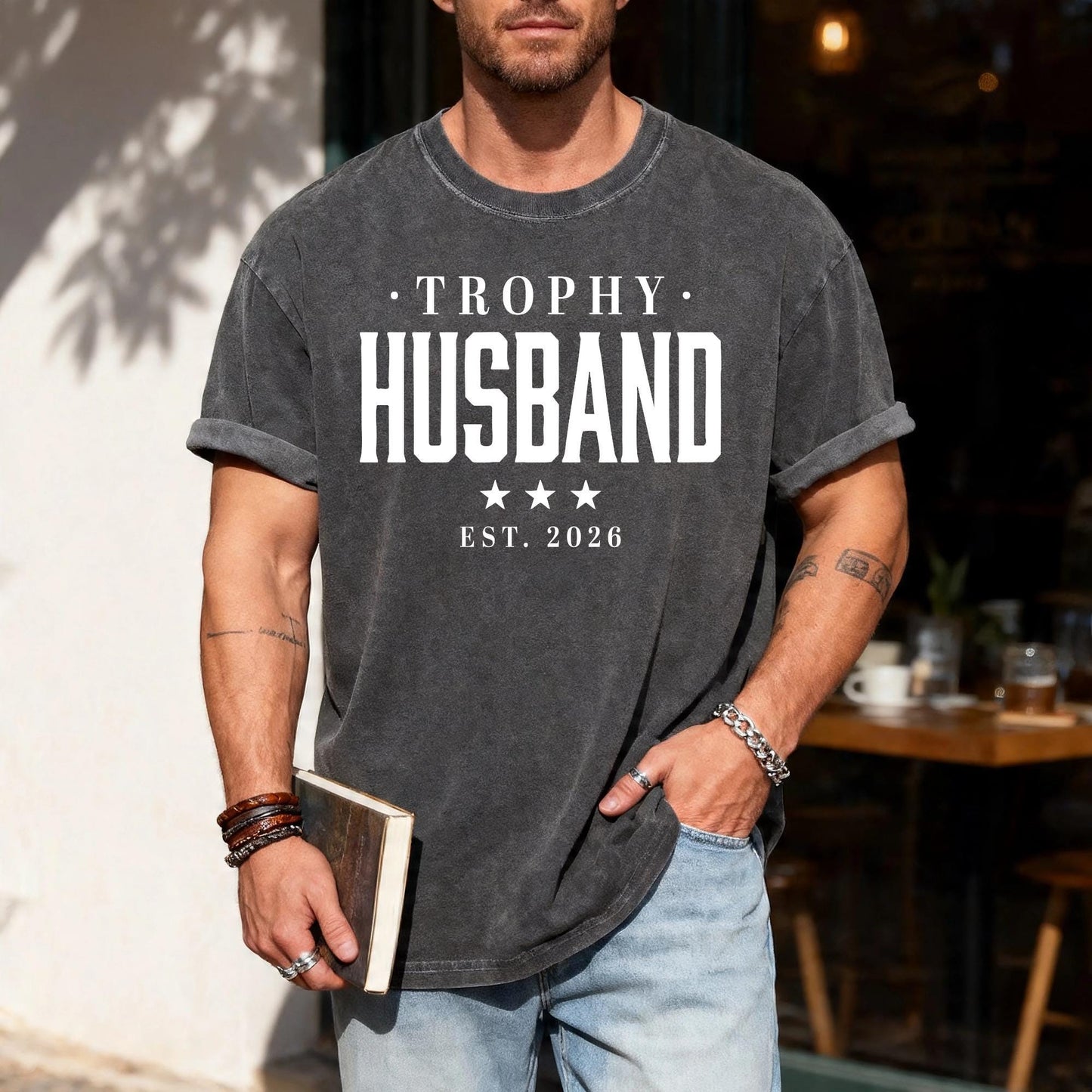 Trophy Husband Est Year Shirt, Retro Anniversary Tee for Him, Funny Newlywed Groom Outfit