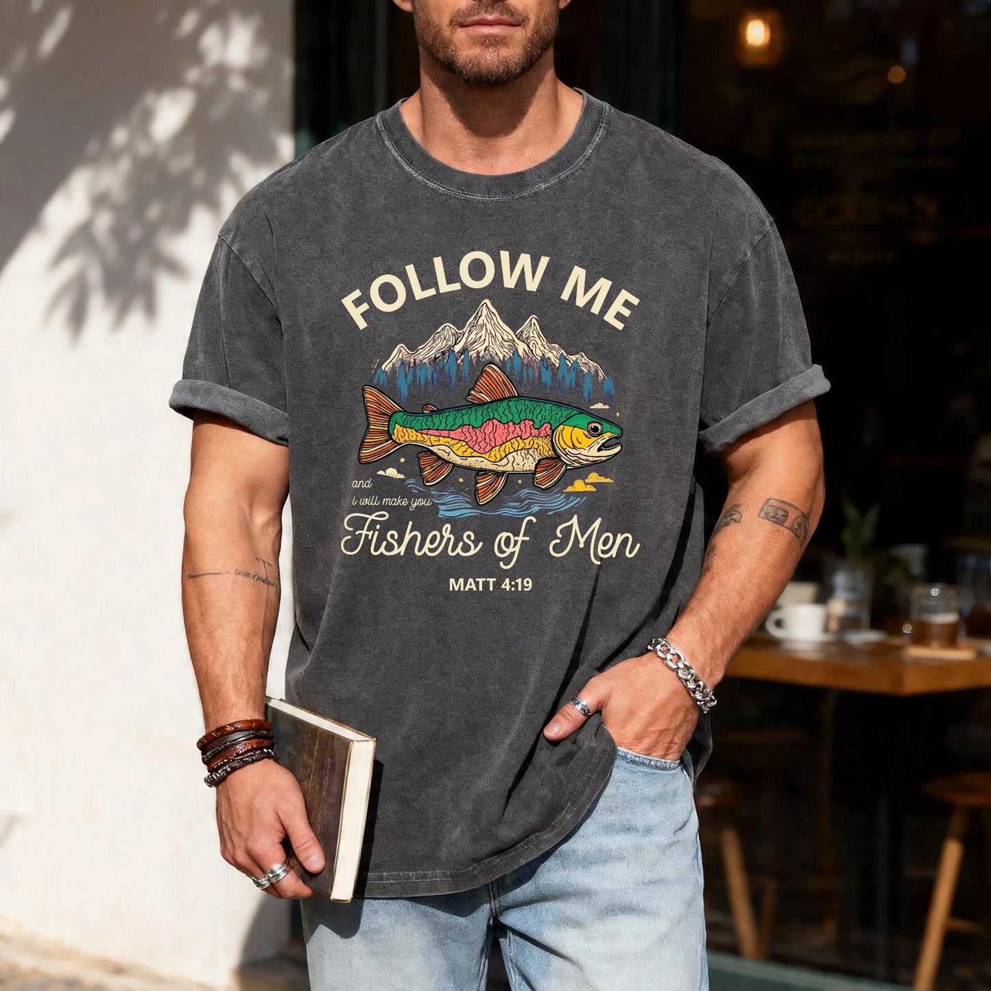 Christian Fishing Shirt, Follow Me Fishers of Men Tee, Matthew 4 19 Scripture Top