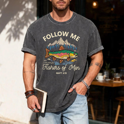 Christian Fishing Shirt, Follow Me Fishers of Men Tee, Matthew 4 19 Scripture Top