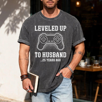 Custom Leveled Up To Husband Shirt, Personalized Anniversary Gift for Him, Funny Gamer Wedding Controller Tee, Customized Marriage Milestone