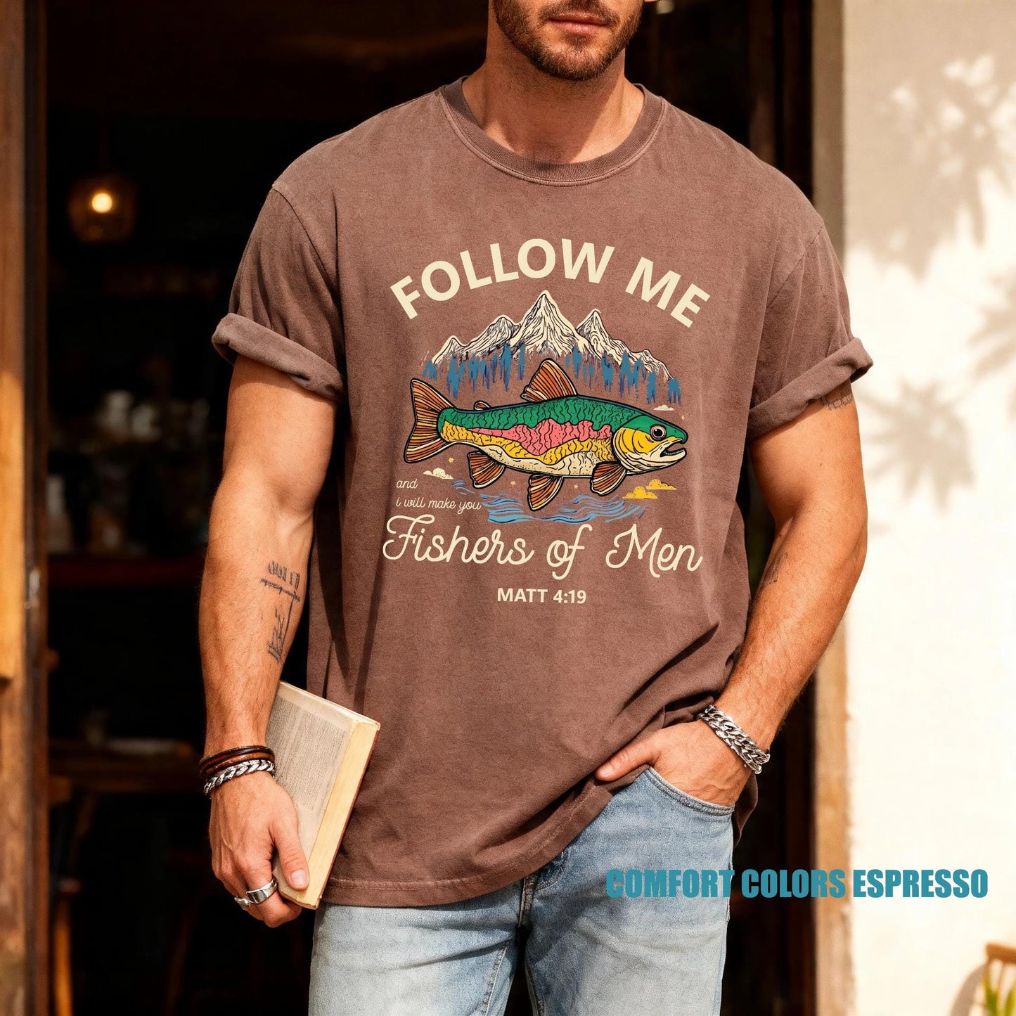 Christian Fishing Shirt, Follow Me Fishers of Men Tee, Matthew 4 19 Scripture Top