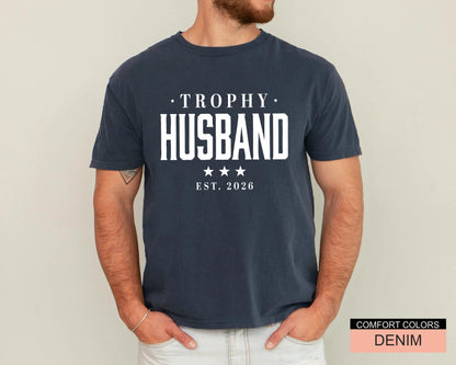 Trophy Husband Est Year Shirt, Retro Anniversary Tee for Him, Funny Newlywed Groom Outfit