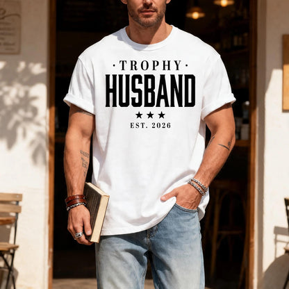 Trophy Husband Est Year Shirt, Retro Anniversary Tee for Him, Funny Newlywed Groom Outfit