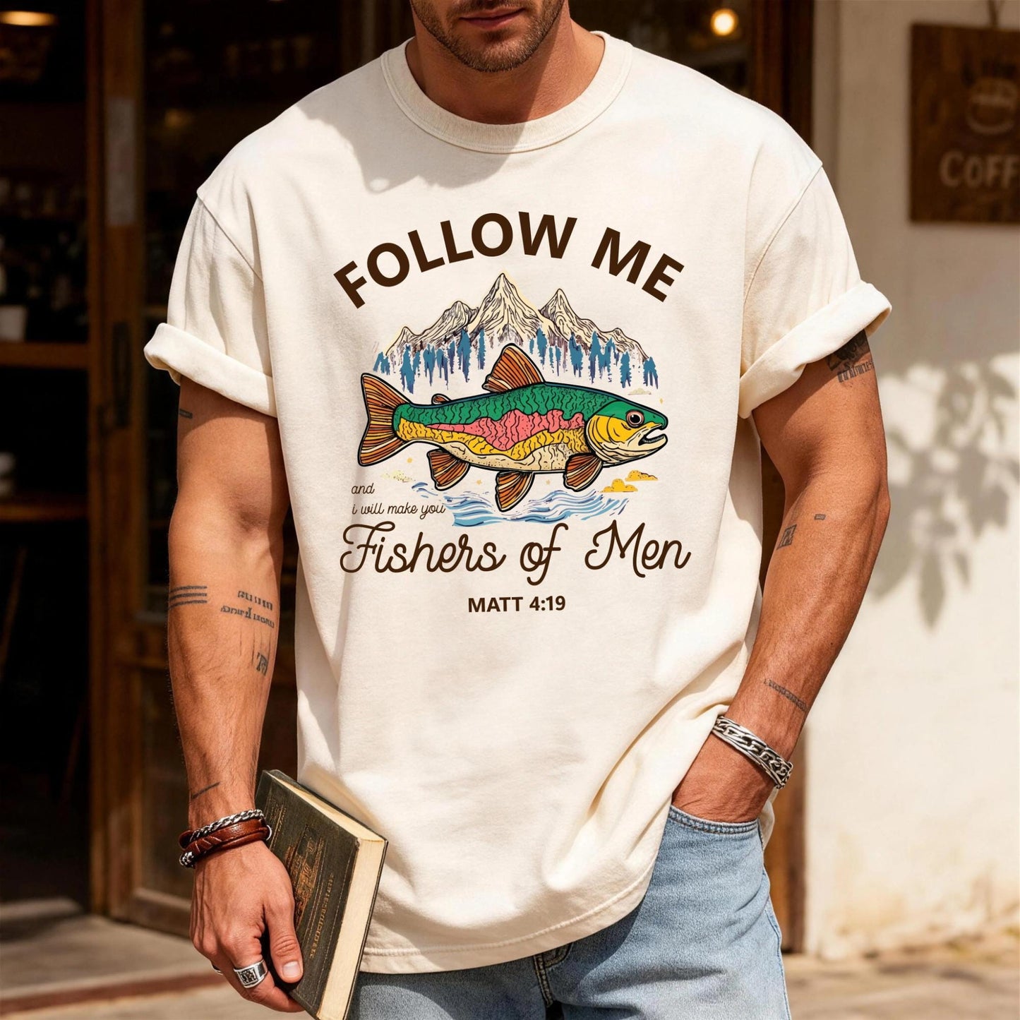 Christian Fishing Shirt, Follow Me Fishers of Men Tee, Matthew 4 19 Scripture Top