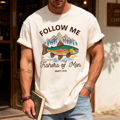 Christian Fishing Shirt, Follow Me Fishers of Men Tee, Matthew 4 19 Scripture Top