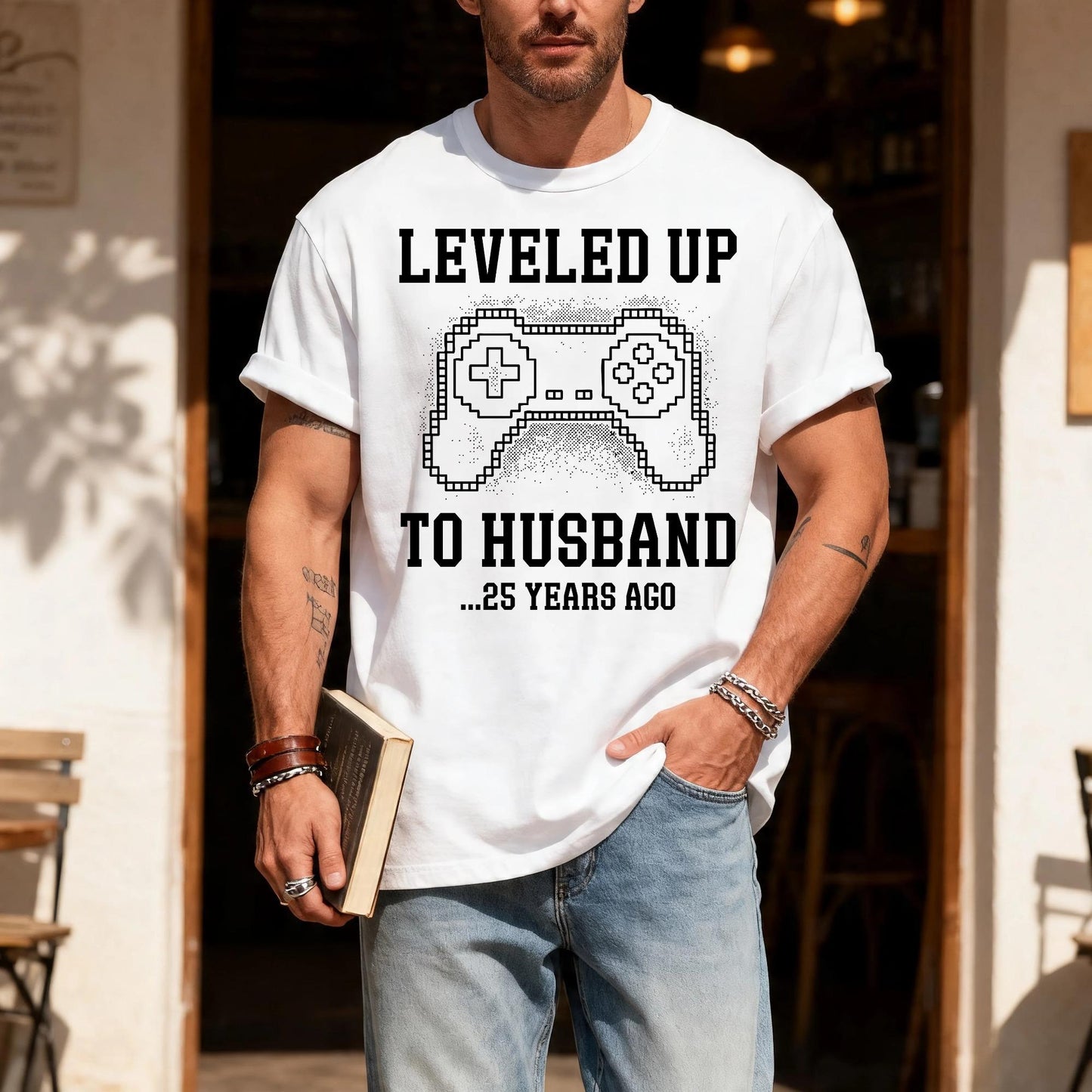 Custom Leveled Up To Husband Shirt, Personalized Anniversary Gift for Him, Funny Gamer Wedding Controller Tee, Customized Marriage Milestone
