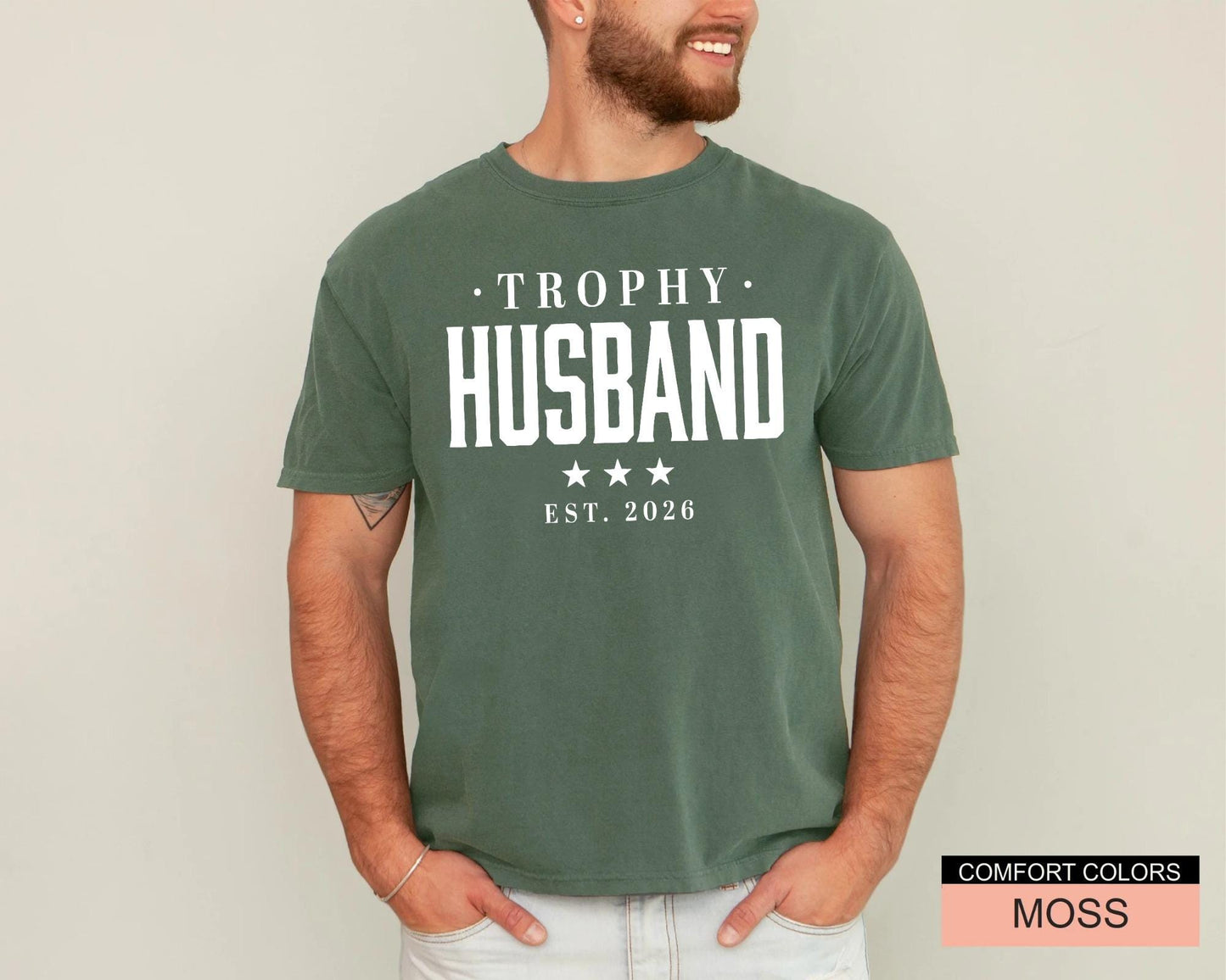 Trophy Husband Est Year Shirt, Retro Anniversary Tee for Him, Funny Newlywed Groom Outfit