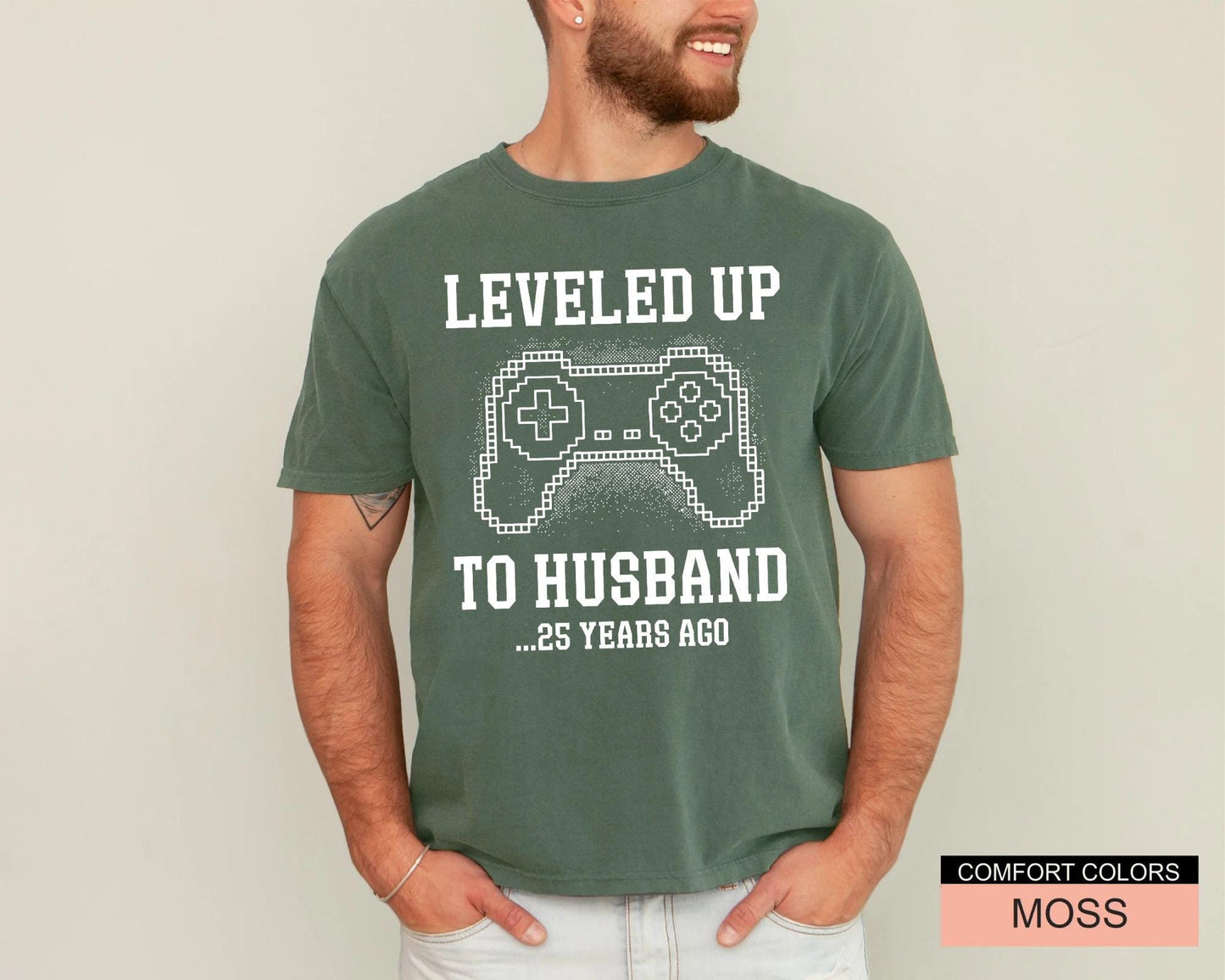 Custom Leveled Up To Husband Shirt, Personalized Anniversary Gift for Him, Funny Gamer Wedding Controller Tee, Customized Marriage Milestone